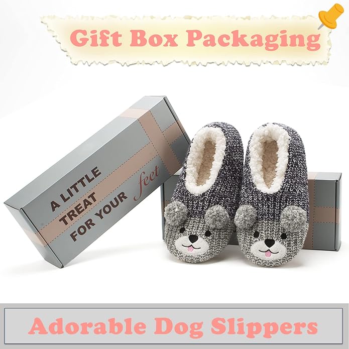 Cute Animal House Slippers, Warm Fuzzy Slipper Socks with Grippers Non Slip, Cozy Funny Gifts