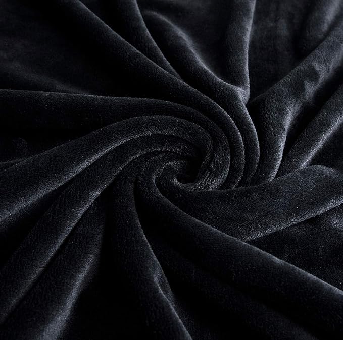 TASTHROW Large Flannel Fleece Throw Blanket, 60×80 Inch - Cozy Lightweight Thick Blanket - All Seasons Suitable for Women, Men and Kids (Black)