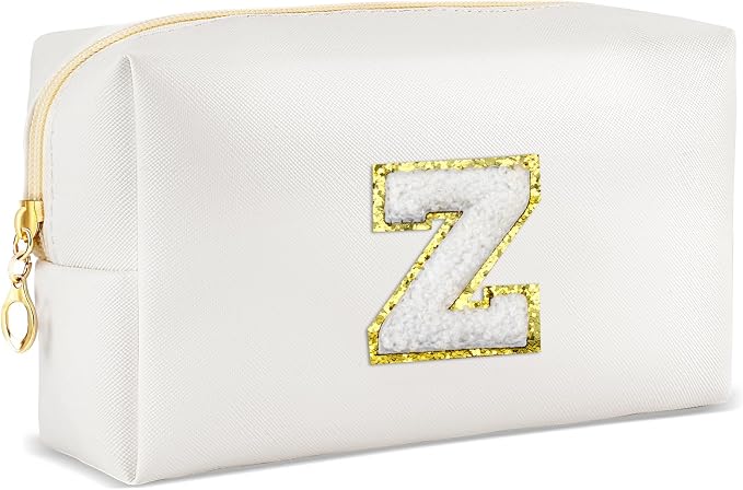 URSKYTOUS Gifts for Girls Initial Makeup Bag Personalized Cosmetic Bag with Zipper Cute Travel Toiletry Bags Waterproof PU Preppy Makeup Pouch Birthday Gift for Teen Girls Women(White Z)