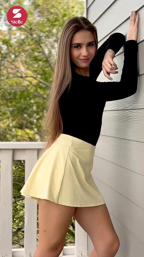 Stelle Women's Tennis Golf Skirts High Waisted with Pockets Inner Shorts for Athletic Skorts Sports Running Pickleball