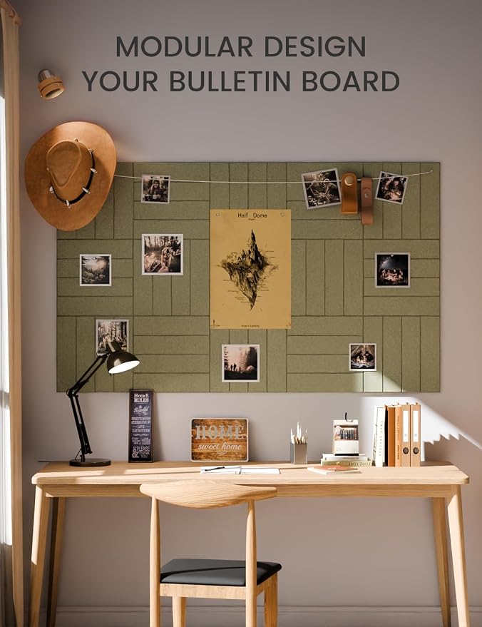 Fluxynara 36" x 24" Large Felt Bulletin Board, Olive Green | 6 Pack Cork Board Alternative with 30 Safe Adhesive Tabs, Felt Pin Boards for Wall Decor, Home, Office, Classroom, Dorm