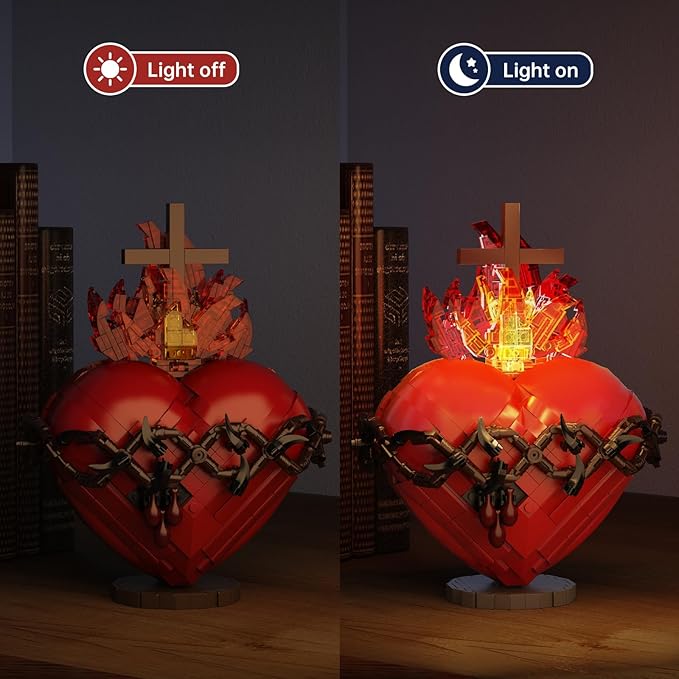 Jesus Heart Building Set,Sacred Heart Model Compatible with Lego,Bible Themed Christian Decorative Items,Religious Gift for Adults or Women(667 PCS)