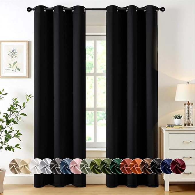 MIULEE Blackout Curtains for Bedroom 2 Panels 40 x 80 Inch Long Black | Thermal Insulated, Living Room Darkening Grommet Drapes, Noise Reducing, Light Blocking Window Treatments