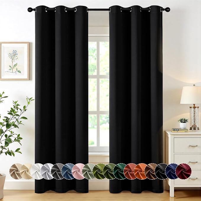 MIULEE Blackout Curtains for Bedroom 2 Panels 40 x 84 Inch Long Black | Thermal Insulated, Living Room Darkening Grommet Drapes, Noise Reducing, Light Blocking Window Treatments