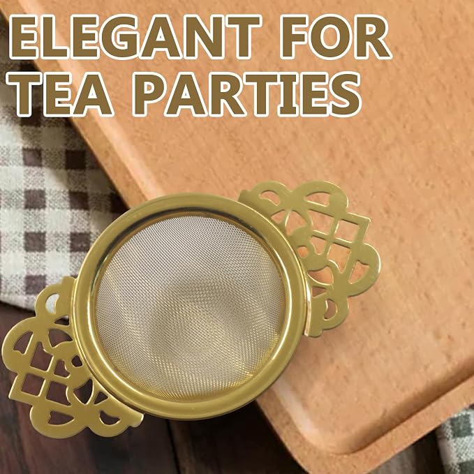 4 Pack Fine Mesh Tea Strainers with Drip Bowls, Stainless Steel Loose Leaf Tea Filter, Double Wing Handles for Mugs & Cups 2.5-4 Inch Mouth, Gold