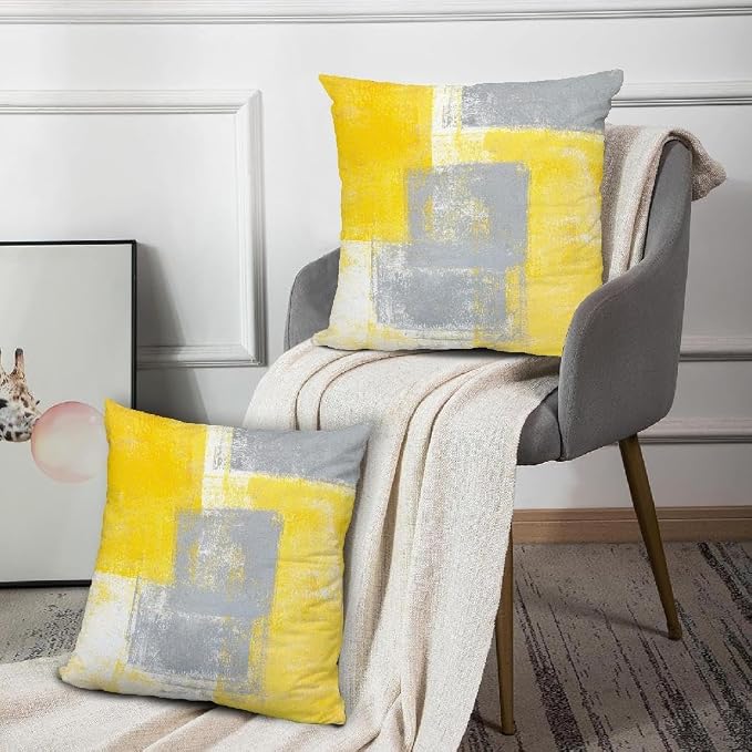 Throw Pillow Covers for Couch, 16x16 Inch, 2 Pack, Grey Yellow | Decorative Throw Pillow Covers Cushion Covers for Couch Bedroom Sofa Living Room