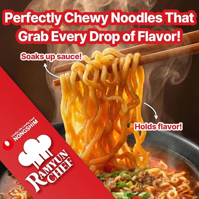 Nongshim Ramyun Chef, Instant Ramyun Noodles with Soup Mix, Braised Beef, 4.02 Oz (Pack of 4)