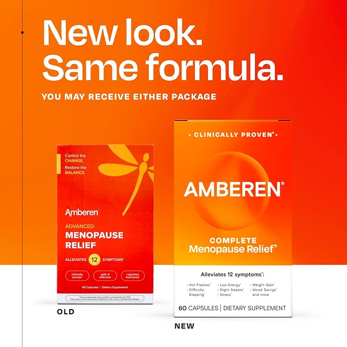 Amberen Menopause Supplement for Women, Clinically Proven, Helps Support Hormone Balance, Helps Relieve 12 Menopause Symptoms: Hot Flashes, Night Sweats, Mood Swings and More, 60 Days Supply