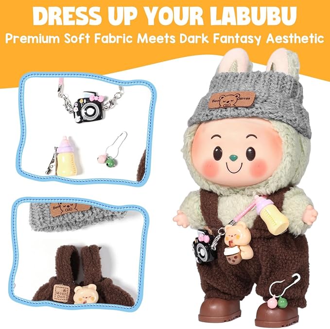 AICase for 17cm Doll Clothes/Outfit,Clothing Set for 17cm Doll,3 Piece Set Hat Clothing,Boys and Girls Stylish Adorable Clothes Accessories_Brown-14