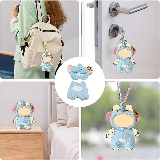 17cm (6.7 Inch) Doll Clothes – Soft Plush Animal Jumpsuit for Mini Keychain Dolls, Blue Elephant Costume Outfit, Collectible Display Gift (Doll Not Included)(Blue Elephant)