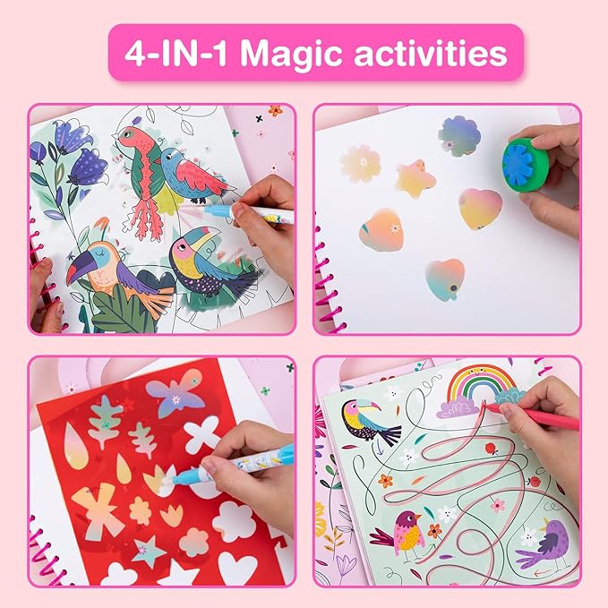 Avenir Reusable Water Coloring Book for Toddlers 3-5 Years, Road Trip & Airplane Mess-Free Portable Educational 4 in 1 Creative Set Water-Reveal Paint Activity Doodle Pad Kids Art Crafts