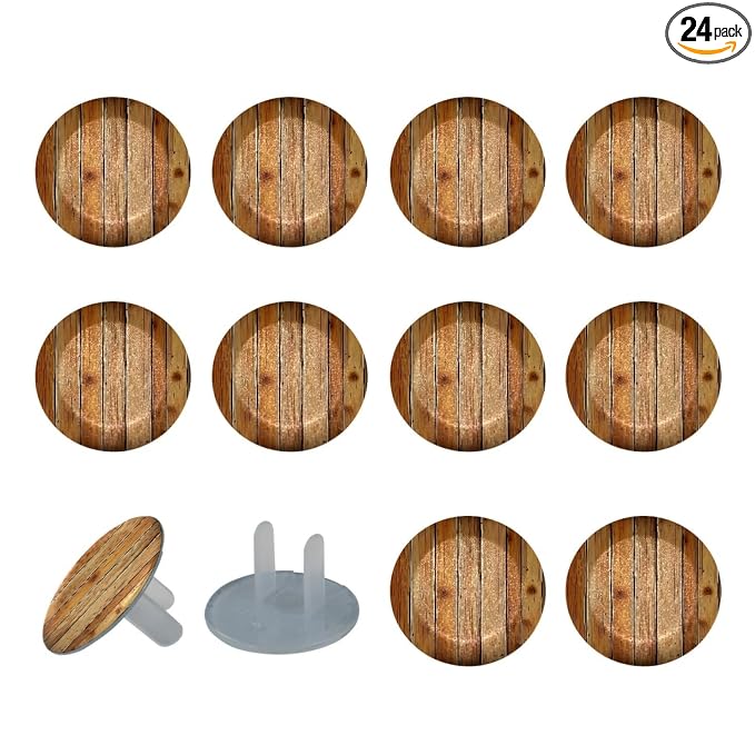 Baby Safety Outlet Plug Electrical Socket Covers, Brown Wooden (2)