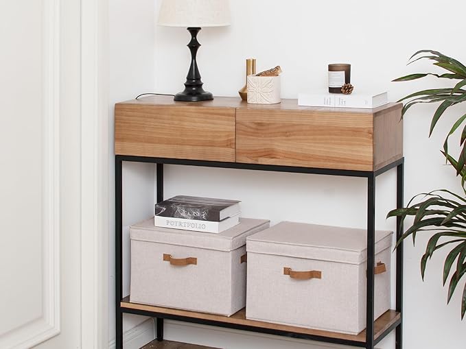 StorageWorks Fabric Storage Bins with Lids, Large Closet Storage Bins | Flip-Top Lid, 3 Handles, Collapsible, Stackable, for Clothes Blankets, Multi-Purpose, Jumbo, Brown and Beige, 2-Pack
