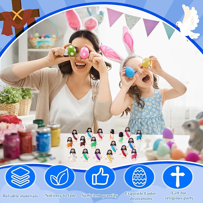 Bememo 300 Pcs Little Jesus Figures Bulk Original Design Mini Pocket Jesus Toys Rubber Figurine to Hide and Seek Religious Party Favors Sunday School Craft Baptism Gifts(Colorful)