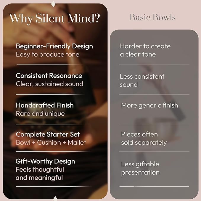 Silent Mind Tibetan Singing Bowl Set – Easy to Play & Beginner Friendly Meditation Bowl with Cushion, Mallet & Case | Stress Relief & Mindfulness | Gift-Ready