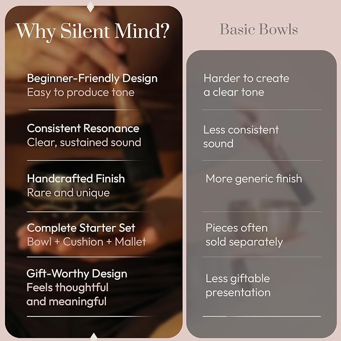 Silent Mind Tibetan Singing Bowl Set – Easy to Play & Beginner Friendly Meditation Bowl with Cushion & Mallet | Stress Relief & Mindfulness | Gift-Ready