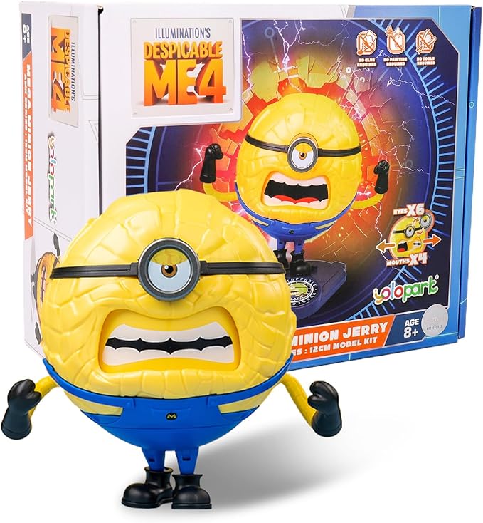 YOLOPARK Despicable Me 4 Toys, 4.7 Inch Minions Mega Jerry Action Figures, 360° Rotatable Body with 3 Changeable Facial Expressions Minion Model Kits, Gifts for Kids Ages 8 Years & Older