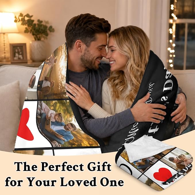 Fathers Day Birthday Gift for Dad Custom Blanket with 6 Photo & Text, Personalized Blankets with Picture to My Dad, HD Printing Customized Flannel Throw Blanket Gifts for Best Daddy Grandpa Ever