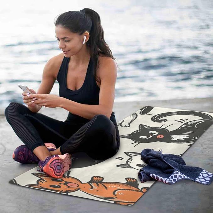 Comic Naughty Cats Yoga Mat for Home Workout Fitness Mat for Women Non Slip Exercise Mats with Storage Bag