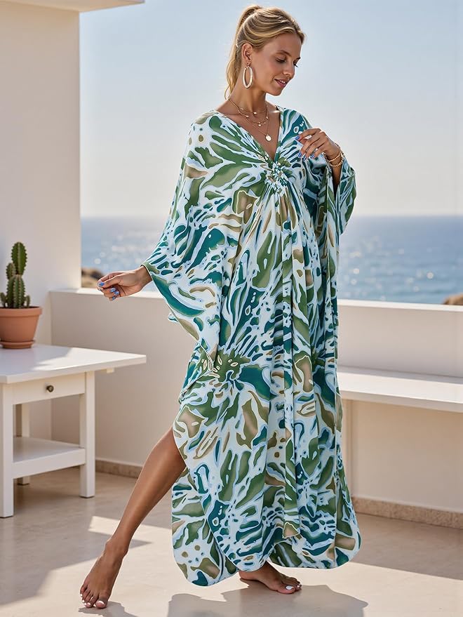 Mumu Dresses for Women Plus Size, Bohemian Kaftan Beach Cover Up Long Maxi Nightgown Soft Loungewear