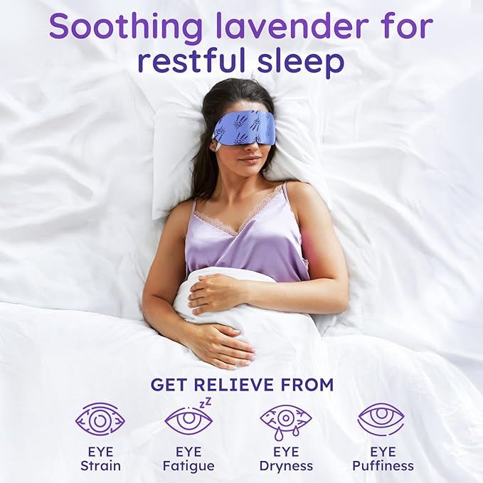16 Pack Lavender Steam Eye Mask for Dryness, Puffiness, Strain & Relaxation, Heated Eye Mask for Sleep & Travel, Self-Heating & Disposable Warm Compress, Travel Essentials, Relaxation Gifts for Women