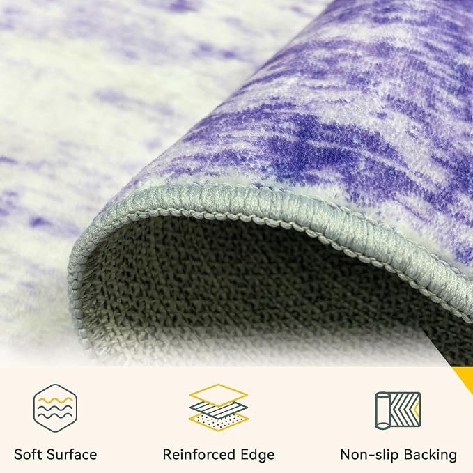 RELEANY Washable 7'x9' Abstract Area Rug for Living Room Purple | carpet for bedroom, kitchen, office, hallway and entryway, printed pattern, non-slip, soft, stain-resistant, easy to clean