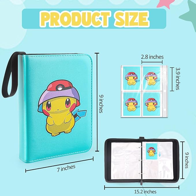 Premium Collectible Trading Card Albums，Card Binder Fits 400 Cards with 50 Removable Sleeves，Display Game Card Case book Holder, Green Themes
