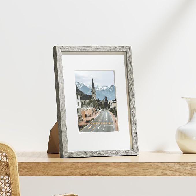 Vittanly 9x12 Picture Frames Set of 9 for Wall or Tabletop Display, Grey | Display Pictures 6x8 with Mat or 9x12 without Mat, Engineered Wood with Shatter Resistant Plexiglass, Gallery Photo Frames