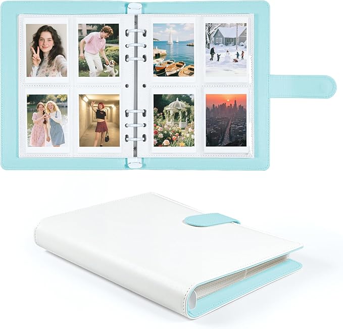 2x3 Photo Album, Clip-In PU Leather Cover A5 Photocard Binder, 200 Pockets, Compatible with Fujifilm Instax Mini & Polaroid Camera, Scrapbook for Instant Photos (Blue)