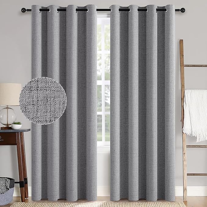 MIULEE Linen Texture Curtains for Bedroom Solid 100% Blackout Thermal Insulated Grey Curtains Grommet Room Darkening Curtains/Draperies Luxury Decor for Living Room 84 Inch (52x84, 2 Panels)