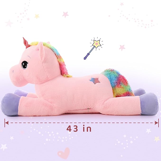 Tezituor 43in Giant Unicorn Plush Toys,Big Pink Unicorn Stuffed Animals,Lovely Unicorn Birthday Decorations for Children,Great Unicorns Gifts for Girls for Birthday Party, Christmas, Valentine’s Day