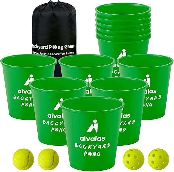 Aivalas Yard Pong Outdoor Games, Giant Yard Games Set with 12 Buckets and Balls for Adults and Family, Toss Game Throwing Games for Beach, Camping, Lawn and Backyard