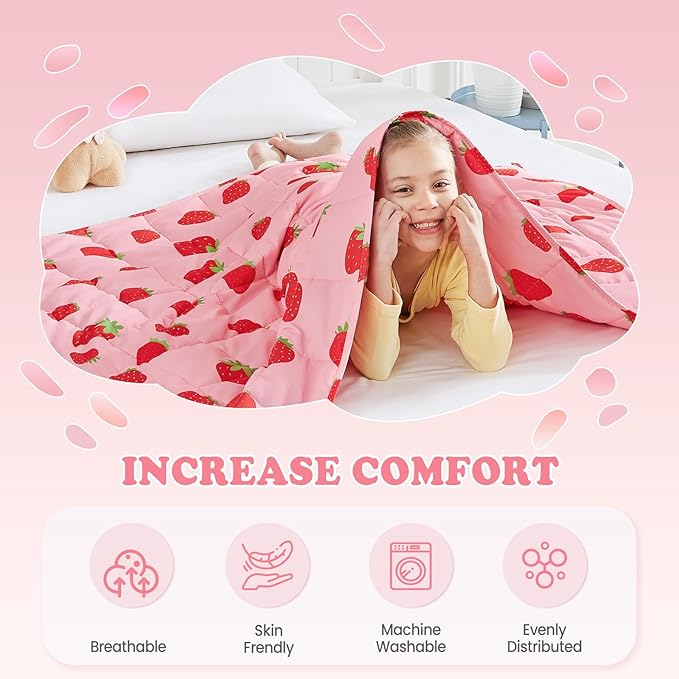 Weighted Blanket - 2 lbs Pink Strawberry Heavy Blanket, 19"x21", Small Size Breathable Lap Blanket