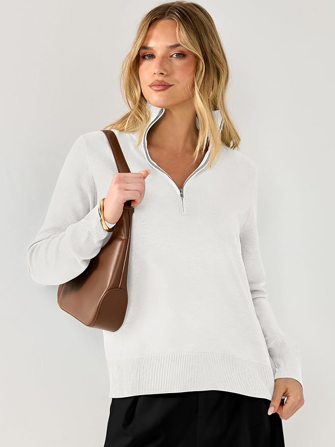 ANRABESS Women Quarter Zip Long Sleeve Fall Pullover Sweater | Soft Knit Fabric Medium Stretch, Business Casual Work Office, Travel Vacation, 2026 Trendy Fashion, Winter Cozy Outfits