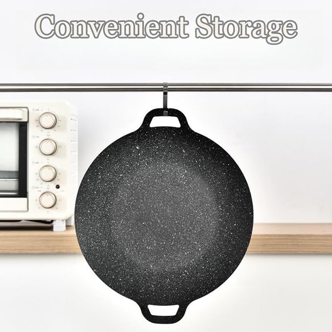 Non-stick Round Baking Pan, Korean Grill Pan for Indoor Cooking, Multifunctional Frying and Baking Pan with Tool for Home Kitchen BBQ (38cm/18in)