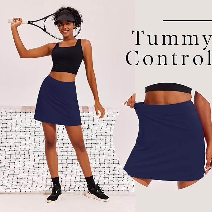 Ekouaer 16" Skorts for Women with Pockets Golf Pickleball Tennis Skirt | Silicone Grippers,2 Inner Pockets,Wide Waist,Side Slit Hem,Breathable,Soft,Lightweight