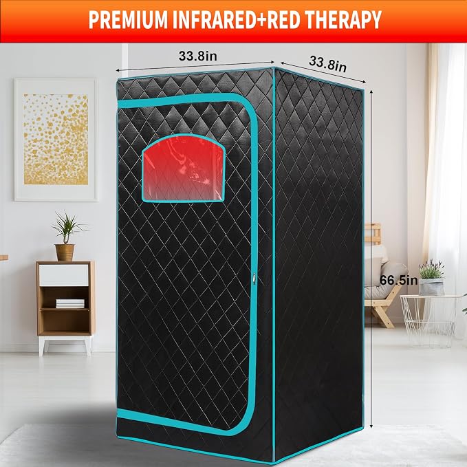 Portable Infrared Sauna for 1 Person, Red Light Therapy Full Size Home Sauna Box with Premium Dry Heating, Remote Temperature Control, Heated Foot Pad & Reinforced Folding Chair