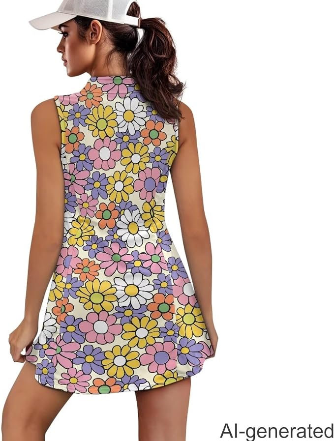 Golf Dress Tennis Dresses for Women with Built in Shorts and Pockets Sleeveless Athletic Dress Workout Dress