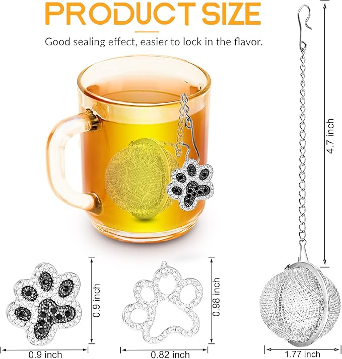 NSTaygate Loose Tea Steeper 2pcs Tea Ball Cute Tea Infuser Tea Diffusers for Loose Tea Black and White Diamond Dog Paw Pendant Tea Leaf Strainer for Loose Tea Gifts for Girls Women Couple