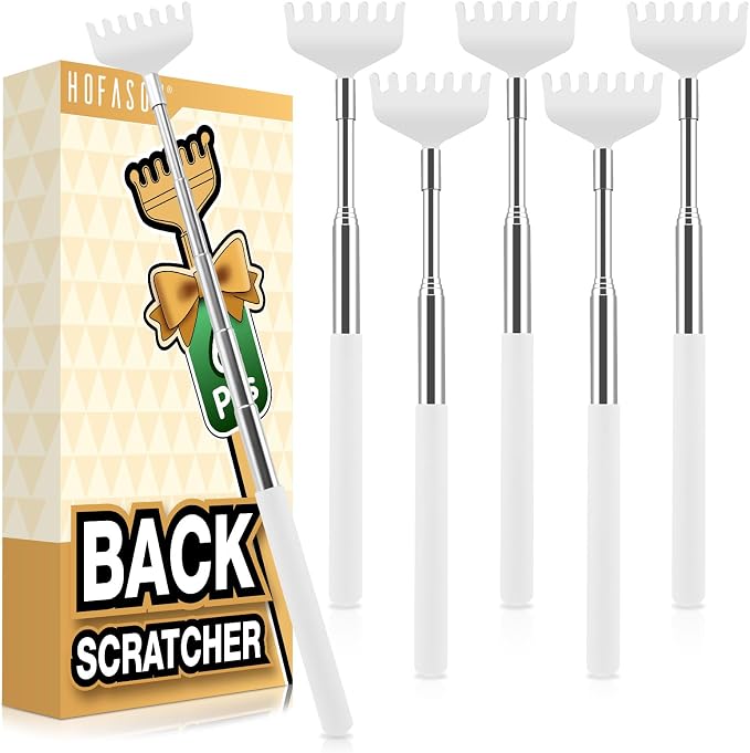 HOFASON 6 Pack Back Scratcher, Stocking Stuffers for Men Adults Women Teens, Christmas Small Bulk Gifts for Men Women Teens, White Elephant Gag Birthday Gifts, Party Favors Prizes for Adults (White)