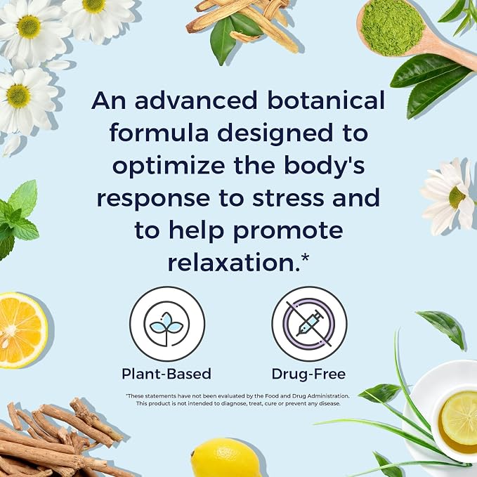Vitalitown Stress Support Supplement, Calming Blend of Ashwagandha, GABA, L-Theanine, Lemon Balm, Natural Cortisol Response, Ease Stress & Tension, Promote Relaxation & Mental Focus, 60 Vegan Caps
