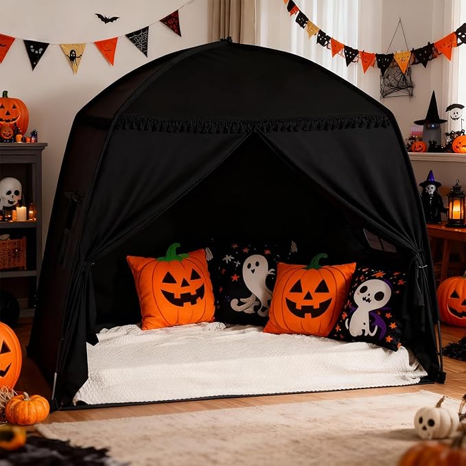 Sumbababy Large Teepee Tent for Kids: with Star Lights - Tent Indoor Kids Teepee Tent for Boys & Girls - Kids Play Tent Inside Canopy Bed for Playroom Gift Toys (All-Black)