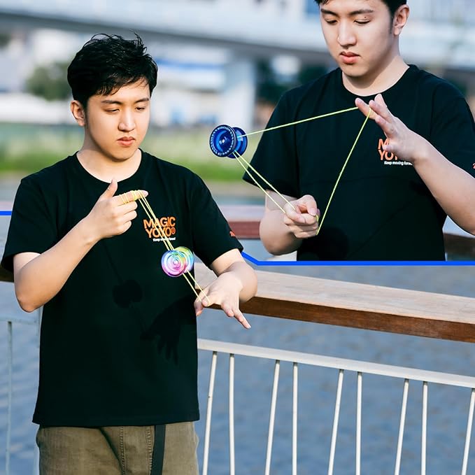 MAGICYOYO Responsive Yoyos for Beginner, Plastic Dual Purpose Pro Yo yo 2 Pack Gradient Yo-Yo K2 + Kids Yoyo K1 with 12 Yo-yo Strings, Yoyo Case + Accessories Kit (K2 Gradient + K1 Dark Blue)