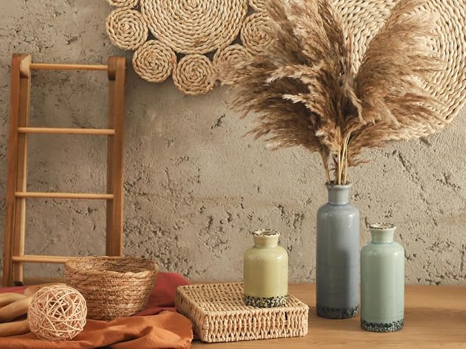Ceramic Vase Set of 3, Flower Vases Home Decor, Neutral Pottery Rustic Farmhouse Decorative Vases Modern Decor for Table Mantel Entryway Bookshelf Living Room Kitchen Bedroom - Multicolor