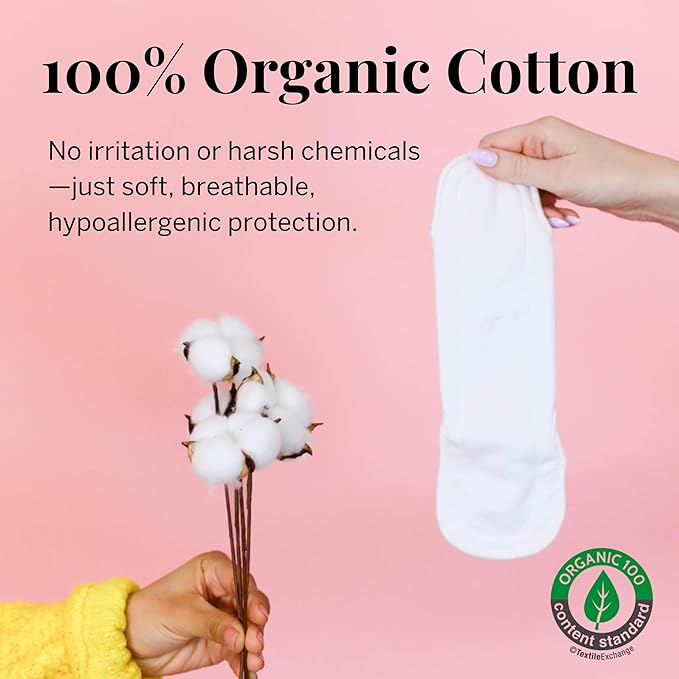 Pixie Cotton Cloth Pads for Feminine Care - 100% Organic Reusable Pads - Ranked 1 for Softest Menstrual Sanitary Napkins - Machine Washable & Includes Free Wet Bag - Menstrual Liner (Mini)
