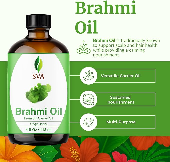 SVA Brahmi Oil - 4 Fl Oz - for Face, Skin Care, Hair Care, Scalp Massage & Body Massage – Carrier Oil with Dropper
