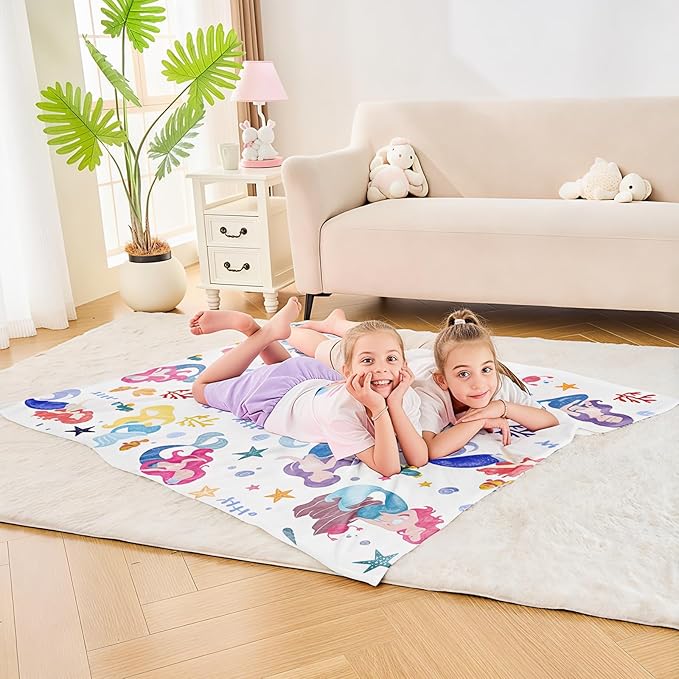 Wajade Kids Mermaid Blanket for Girls Soft Fleece Blanket for Couch Sofa Bedroom Mermaid Marine Life Throw Blanket for Kids Teens 50"x60"