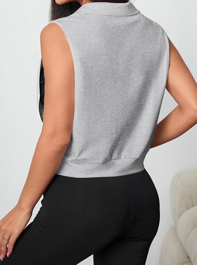 Avanova Women Sleeveless Golf Shirt 1/4 Zip Workout Tank Top | Open Side, Polo Collared, V Neck, Cropped Length, Golf Tops, Athletic, Relaxed Fit, Stretchy, Lightweight