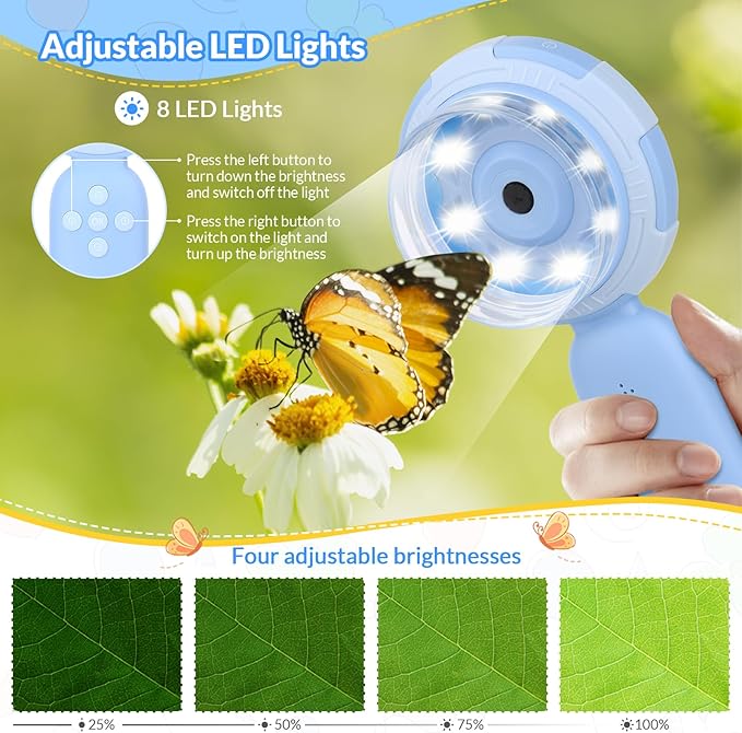 Mafiti Microscope for Kids Mini Pocket Handheld Kids Microscope Educational Science Kit Toys Xmas/Birthday Gifts for Aged 3-12 Girls Boys,Blue