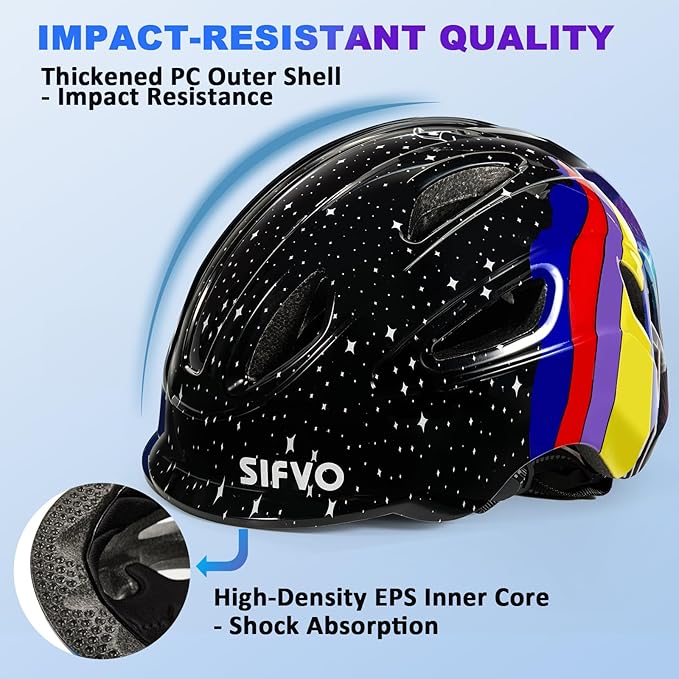 Kids Bike Helmet with LED Light, SIFVO Youth Toddler Boys Girls Helmets,2 Size Adjustable for Ages 3-5-10,Multi-Sport for Bicycle, Scooter, Skateboard,46-55cm